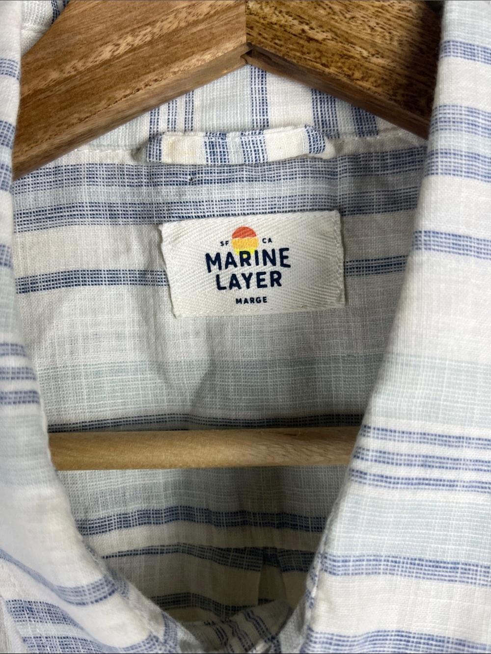 Marine Layer Men's M/L White Light Blue Striped Short Sleeve Cotton Shirt - Picture 2 of 5